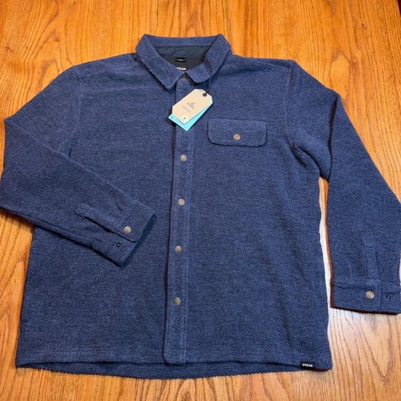 Prana Incrediwool Overshirt Mens XXL Blue Stormy Night Heather Shacket NWT - Picture 4 of 9